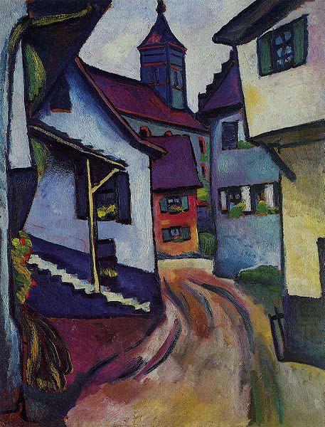 August Macke Street with church in Kandern china oil painting image